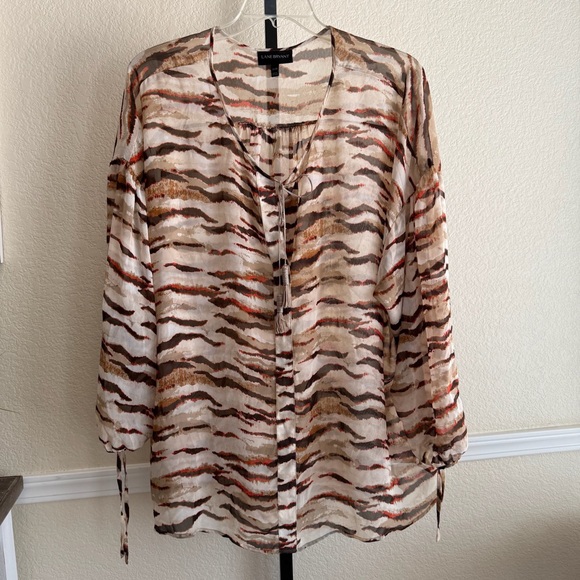 Lane Bryant Plus Size Animal Stripe Print Sheer Peasant Blouse 26/28 Boho Modest - Picture 1 of 9